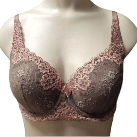 SOMA SEXY TAUPE WITH PINK TRIM LACY UNDERWIRE BRA, SIZE 34C - Picture 1 of 5